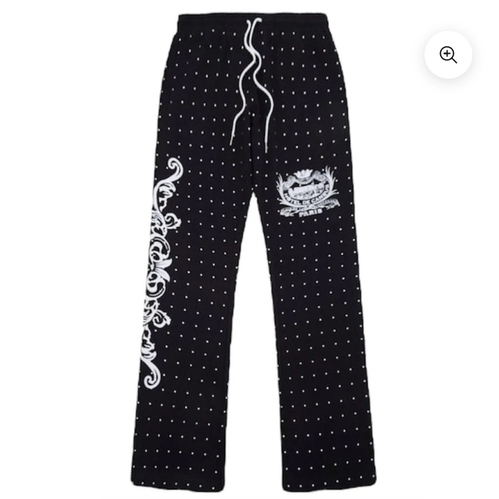 Unisex Campus LA Black and White Rhinestone Slight Flare Lounge Pants
